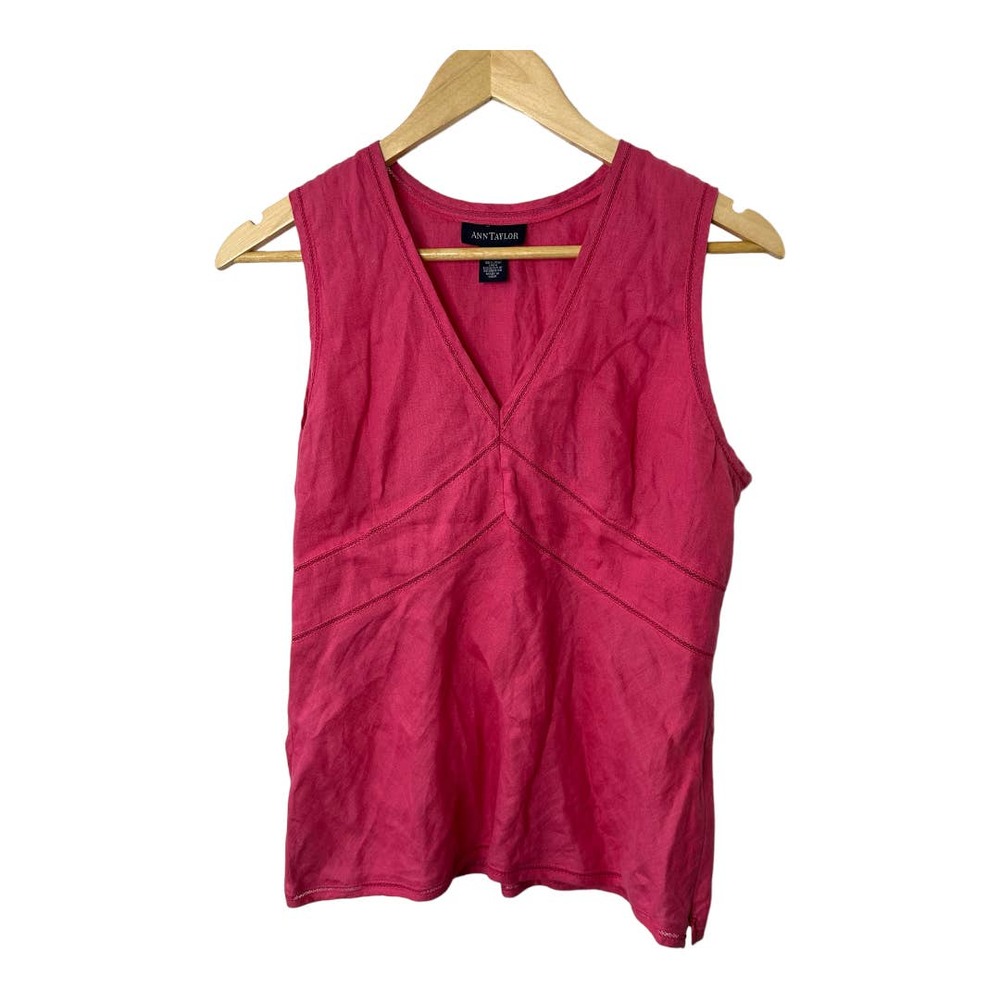 Ann Taylor 100% Irish Linen Hot Pink Sleeveless Top Women's size 8